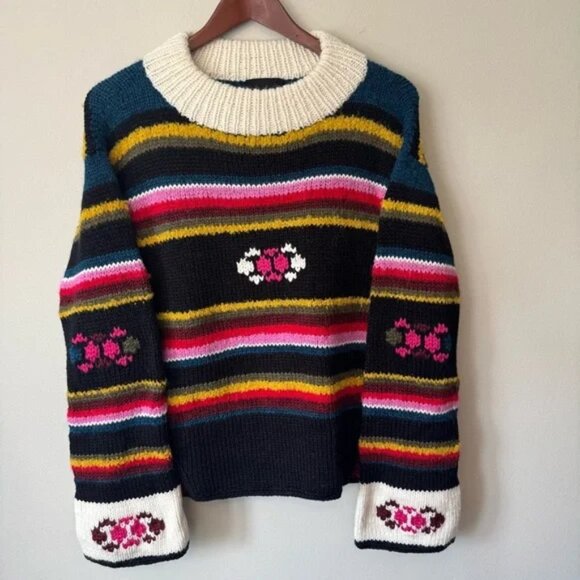 Smythe x Augden Size Large Hand-knit Crewneck Colorful 100% Alpaca Wool Sweater - Picture 1 of 8